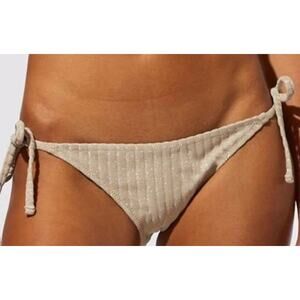 Free People Solid & Striped The Tenley Ribbed Silver Bikini Bottom XL NWOT